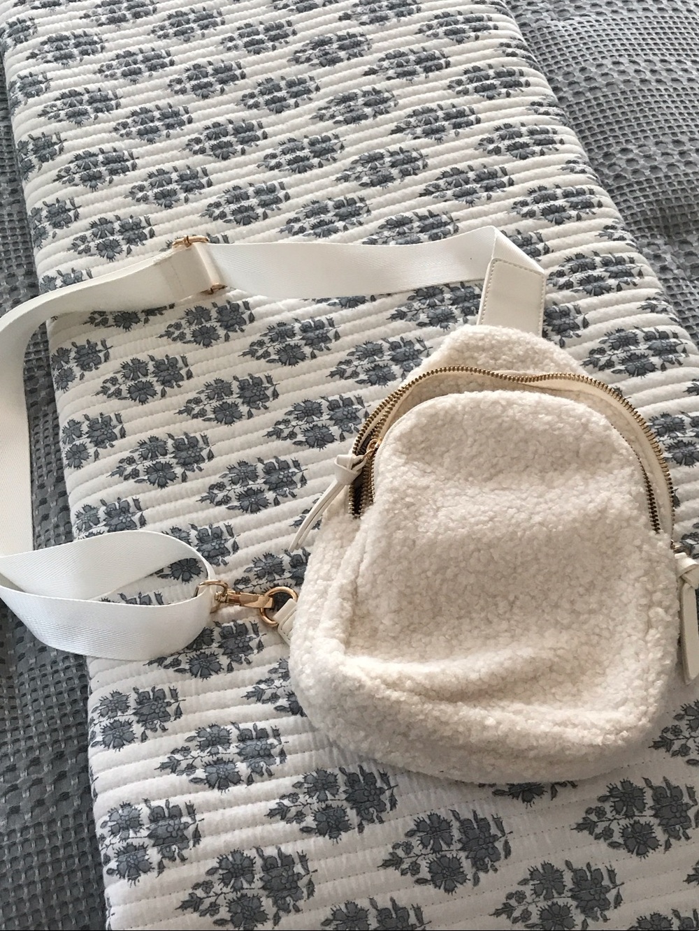 Ah~dorned Cream Sherpa Crossbody Bag with Gold Hardware